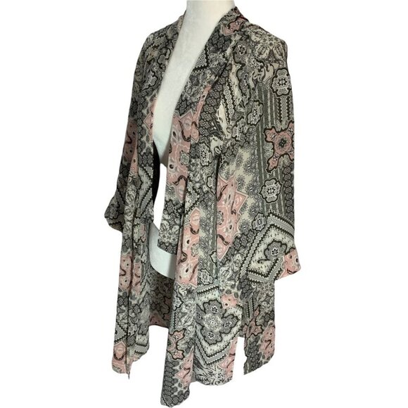 tahari Multi-Patterened Tunic Kimono Flowy Women's Pink/Grey Size L-XL - Picture 4 of 9